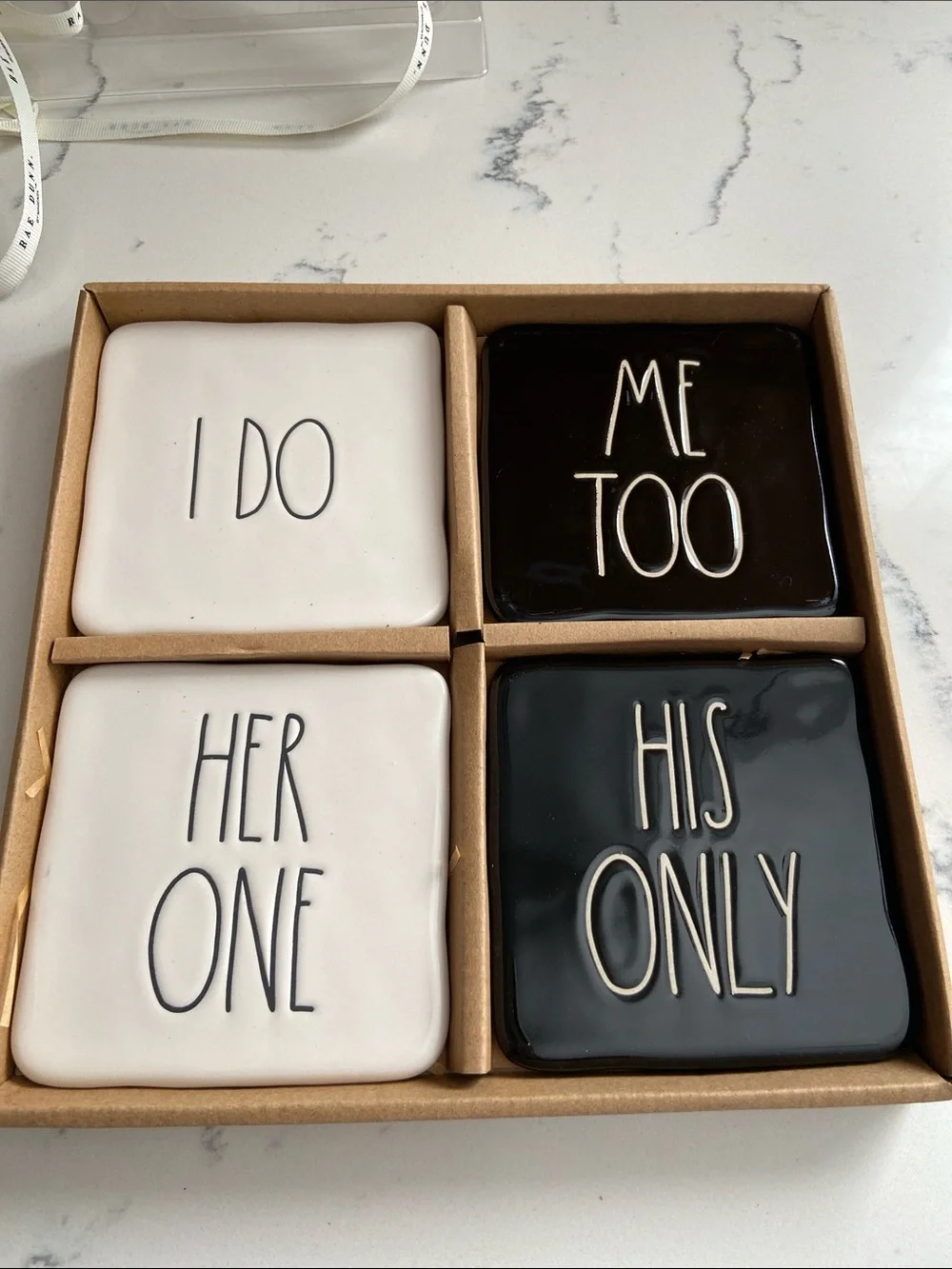 Rae Dunn Wedding Coasters Set I Do Me Too His Only Her One NIB